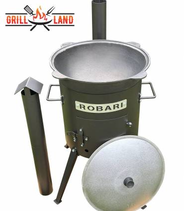 SET Feuerofen mit Schornstein, Utschak US40E mit Kazan usbekisch 16 Liter aus Gusseisen mit Aludeckel, Boden rund