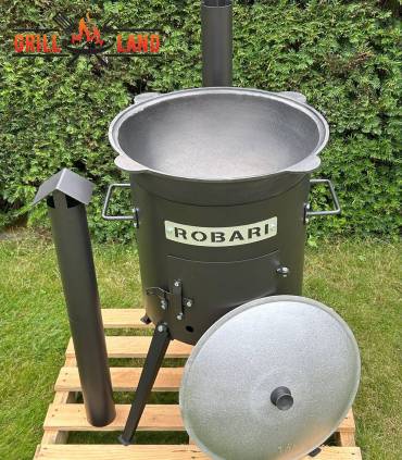 SET Feuerofen mit Schornstein, Utschak US40E mit Kazan usbekisch 16 Liter aus Gusseisen mit Aludeckel, Boden rund