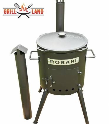 SET Feuerofen mit Schornstein, Utschak US40E mit Kazan Gusseisen 12 Liter Robari mit Deckel aus Gusseisen