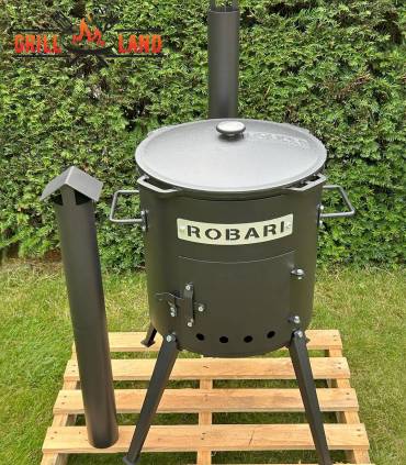 SET Feuerofen mit Schornstein, Utschak US40E mit Kazan Gusseisen 15 Liter Robari mit Deckel aus Gusseisen
