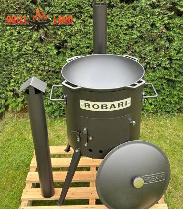 SET Feuerofen mit Schornstein, Utschak US40E mit Kazan Gusseisen 15 Liter Robari mit Deckel aus Gusseisen