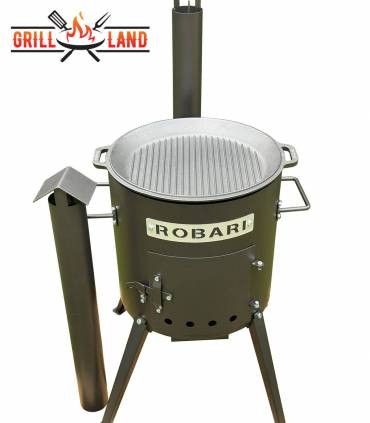 SET Feuerofen mit Schornstein, Utschak US40E mit Grilldeckel aus Gusseisen