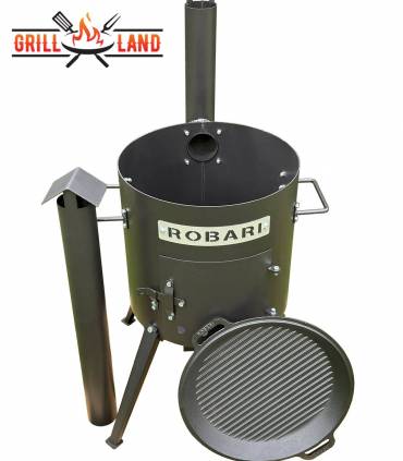 SET Feuerofen mit Schornstein, Utschak US40E mit Grilldeckel aus Gusseisen