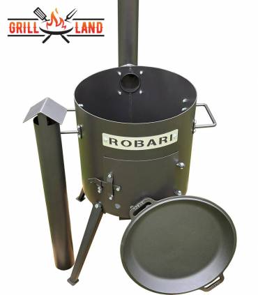 SET Feuerofen mit Schornstein, Utschak US40E mit Pfannendeckel aus Gusseisen
