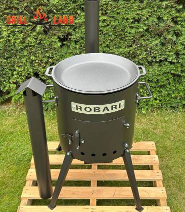 SET Feuerofen mit Schornstein, Utschak US40E mit Pfannendeckel aus Gusseisen