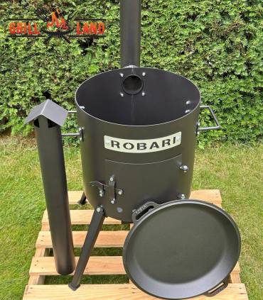 SET Feuerofen mit Schornstein, Utschak US40E mit Pfannendeckel aus Gusseisen
