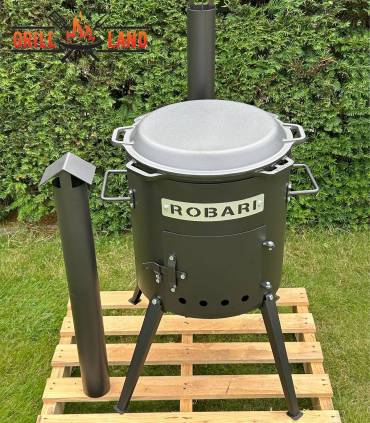 SET Feuerofen mit Schornstein, Utschak US40E mit Kazan Gusseisen 12 Liter Robari mit Pfannendeckel aus Gusseisen