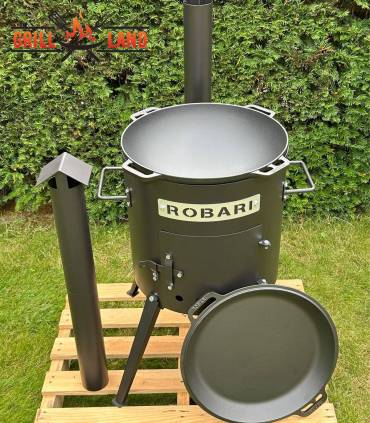 SET Feuerofen mit Schornstein, Utschak US40E mit Kazan Gusseisen 12 Liter Robari mit Pfannendeckel aus Gusseisen