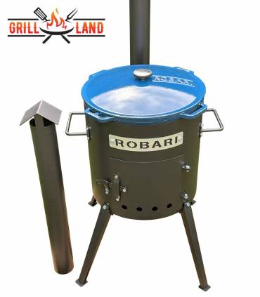 SET Feuerofen mit Schornstein, Utschak US40E mit Kazan Gusseisen 12 Liter Robari mit Deckel aus Gusseisen emailliert