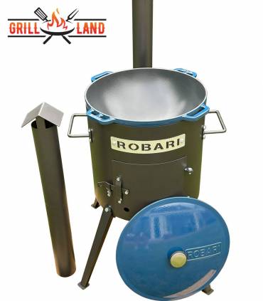 SET Feuerofen mit Schornstein, Utschak US40E mit Kazan Gusseisen 12 Liter Robari mit Deckel aus Gusseisen emailliert