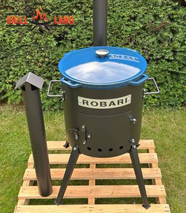 SET Feuerofen mit Schornstein, Utschak US40E mit Kazan Gusseisen 12 Liter Robari mit Deckel aus Gusseisen emailliert