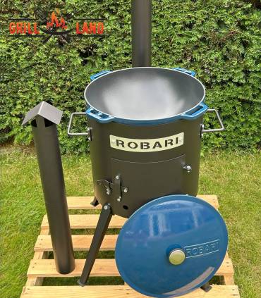 SET Feuerofen mit Schornstein, Utschak US40E mit Kazan Gusseisen 12 Liter Robari mit Deckel aus Gusseisen emailliert