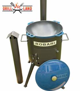 SET Feuerofen mit Schornstein, Utschak US40E mit Kazan Gusseisen 15 Liter Robari mit Deckel aus Gusseisen emailliert