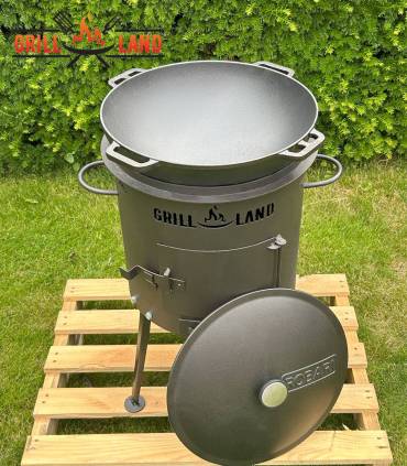 Set Feuerofen/Uchag Ø37 cm Grill-Land, Stahl 3 mm mit 12 L Kazan Gusseisen Robari mit Deckel aus Gusseisen