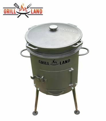 Set Feuerofen/Uchag Ø37 cm Grill-Land, Stahl 3 mm mit 15 L Kazan Gusseisen Robari mit Deckel aus Gusseisen