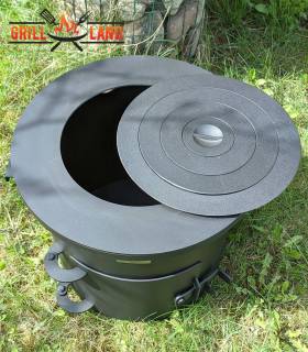 Grill-Land Stahl-Kochplatte mit gusseisernem Ringeinsatz – für Feuerofen/Utschak