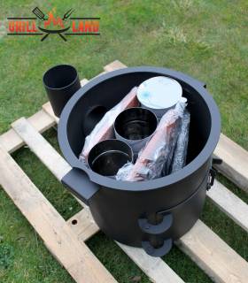 Premium Feuerofen/Utschak, Edelstahl-Schornstein, 2 Holz-Ablagen, Durchmesser 45 cm für Kazan 16 – 22L "Grill-Land", Stahl 3 mm
