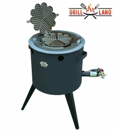 SET Gas-Feuerofen Utschak KOMFORT 37 cm, Stahl 3mm, mit Waffeleisen und Ofenringe aus Gusseisen