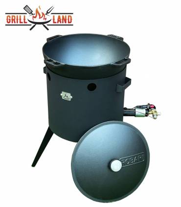 SET Gas-Feuerofen Utschak KOMFORT 37 cm, Stahl 3mm, mit 12 Liter Kazan Gusseisen Robari mit Deckel aus Gusseisen