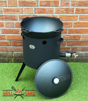 SET Gas-Feuerofen Utschak KOMFORT 37 cm, Stahl 3mm, mit 12 Liter Kazan Gusseisen Robari mit Deckel aus Gusseisen