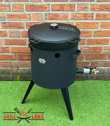 SET Gas-Feuerofen Utschak KOMFORT 37 cm, Stahl 3mm, mit 15 Liter Kazan Gusseisen Robari mit Deckel aus Gusseisen