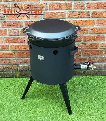 SET Gas-Feuerofen Utschak KOMFORT 37 cm, Stahl 3mm, mit 15 Liter Kazan Gusseisen Robari mit Pfannendeckel aus Gusseisen