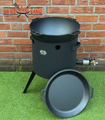 SET Gas-Feuerofen Utschak KOMFORT 37 cm, Stahl 3mm, mit 15 Liter Kazan Gusseisen Robari mit Pfannendeckel aus Gusseisen