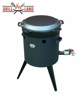 SET Gas-Feuerofen Utschak KOMFORT 37 cm, Stahl 3mm, mit 12 Liter Kazan Gusseisen Robari mit Grilldeckel aus Gusseisen