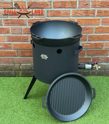 SET Gas-Feuerofen Utschak KOMFORT 37 cm, Stahl 3mm, mit 15 Liter Kazan Gusseisen Robari mit Grilldeckel aus Gusseisen