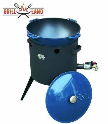 SET Gas-Feuerofen Utschak KOMFORT 37 cm, Stahl 3mm, mit 12L Kazan Gusseisen Robari mit Deckel aus Gusseisen emailliert