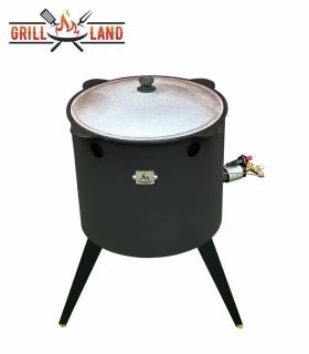 SET Gas-Feuerofen Utschak KOMFORT 40 cm, Stahl 3mm, mit 12L Kazan Usbekisch, aus Gusseisen mit Aludeckel, Boden rund