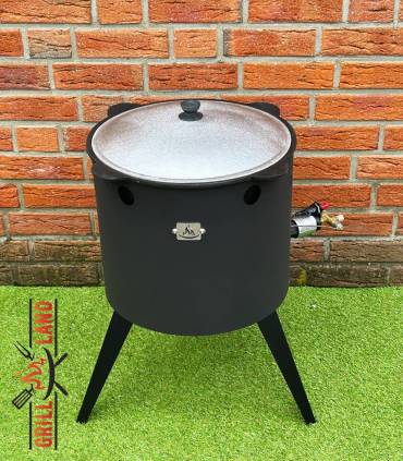 SET Gas-Feuerofen Utschak KOMFORT 40 cm, Stahl 3mm, mit 12L Kazan Usbekisch, aus Gusseisen mit Aludeckel, Boden flach