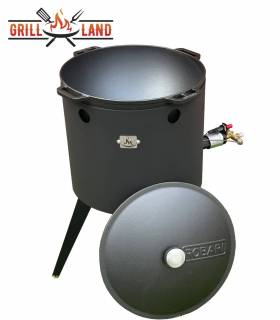 SET Gas-Feuerofen Utschak KOMFORT 40 cm, Stahl 3mm, mit 15 Liter Kazan Gusseisen Robari mit Deckel aus Gusseisen