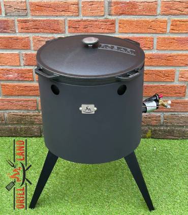 SET Gas-Feuerofen Utschak KOMFORT 40 cm, Stahl 3mm, mit 15 Liter Kazan Gusseisen Robari mit Deckel aus Gusseisen