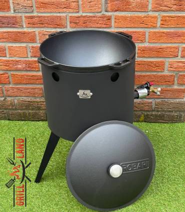 SET Gas-Feuerofen Utschak KOMFORT 40 cm, Stahl 3mm, mit 15 Liter Kazan Gusseisen Robari mit Deckel aus Gusseisen