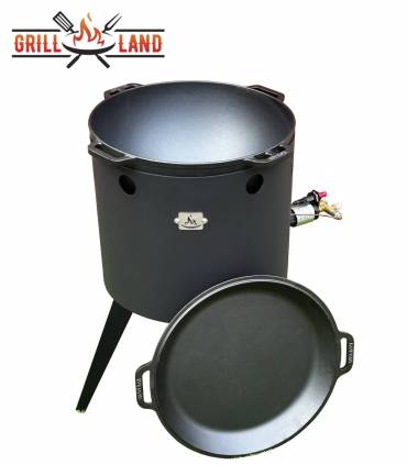 SET Gas-Feuerofen Utschak KOMFORT 40 cm, Stahl 3mm, mit 12 Liter Kazan Gusseisen Robari mit Pfannendeckel aus Gusseisen