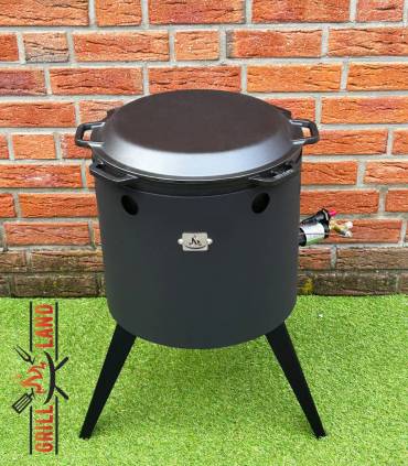 SET Gas-Feuerofen Utschak KOMFORT 40 cm, Stahl 3mm, mit 12 Liter Kazan Gusseisen Robari mit Pfannendeckel aus Gusseisen