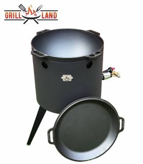 SET Gas-Feuerofen Utschak KOMFORT 40 cm, Stahl 3mm, mit 15 Liter Kazan Gusseisen Robari mit Pfannendeckel aus Gusseisen