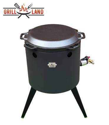 SET Gas-Feuerofen Utschak KOMFORT 40 cm, Stahl 3mm, mit 15 Liter Kazan Gusseisen Robari mit Grilldeckel aus Gusseisen