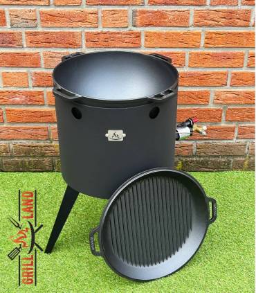 SET Gas-Feuerofen Utschak KOMFORT 40 cm, Stahl 3mm, mit 15 Liter Kazan Gusseisen Robari mit Grilldeckel aus Gusseisen