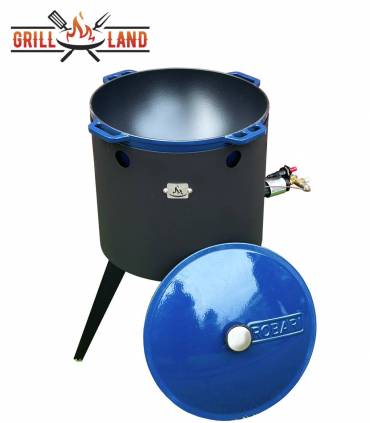 SET Gas-Feuerofen Utschak KOMFORT 40 cm, Stahl 3mm, mit 15L Kazan Gusseisen Robari mit Deckel aus Gusseisen emailliert