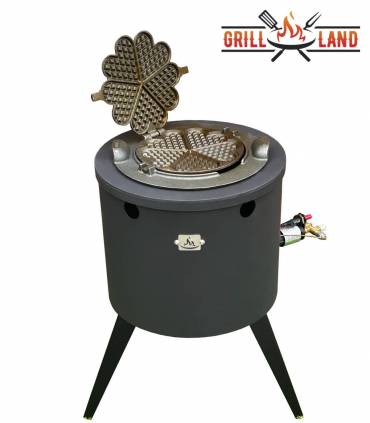 SET Gas-Feuerofen Utschak KOMFORT 40 cm, Stahl 3mm, mit Kochplatte Stahl mit gusseisernem Ringeinsatz und Waffeleisen