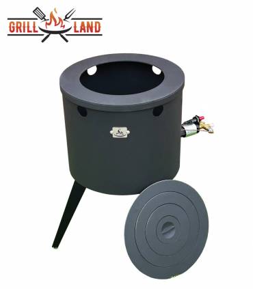 SET Gas-Feuerofen Utschak KOMFORT 40 cm, Stahl 3mm, mit Kochplatte Stahl mit gusseisernem Ringeinsatz und Waffeleisen