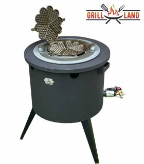 SET Gas-Feuerofen Utschak KOMFORT 45 cm, Stahl 3mm, mit Kochplatte Stahl mit gusseisernem Ringeinsatz und Waffeleisen