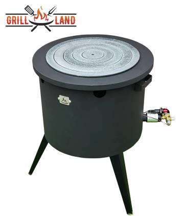 SET Gas-Feuerofen Utschak KOMFORT 45 cm, Stahl 3mm, mit Kochplatte Stahl mit gusseisernem Ringeinsatz und Waffeleisen