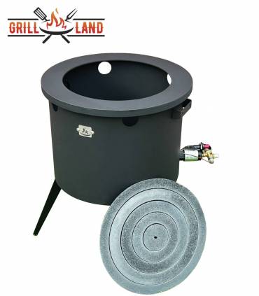 SET Gas-Feuerofen Utschak KOMFORT 45 cm, Stahl 3mm, mit Kochplatte Stahl mit gusseisernem Ringeinsatz und Waffeleisen