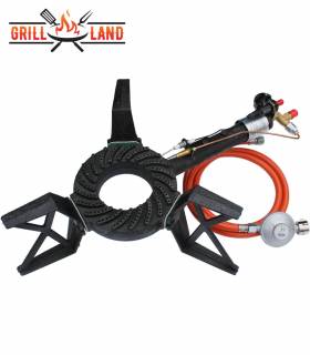 Gas-Hockerkocher Profi 7,5 KW 3-Fuß Hockerkocher 18 cm Gussbrenner mit Zündsicherung und Piezozünder inkl. Schlauch u. Regler